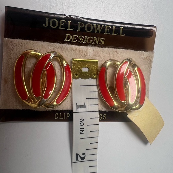 Vintage Joel Powell Designs Clip Earrings Gold/Red - Picture 3 of 6